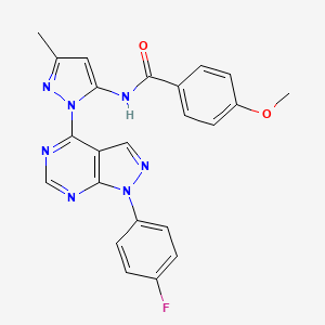 molecular formula C23H18FN7O2 B2366738 N-(1-(1-(4-fluorophenyl)-1H-pyrazolo[3,4-d]pyrimidin-4-yl)-3-methyl-1H-pyrazol-5-yl)-4-methoxybenzamide CAS No. 1007085-23-5
