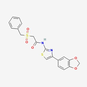 molecular formula C19H16N2O5S2 B2366755 N-(4-(benzo[d][1,3]dioxol-5-yl)thiazol-2-yl)-2-(benzylsulfonyl)acetamide CAS No. 923501-52-4