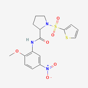 molecular formula C16H17N3O6S2 B2366756 N-(2-methoxy-5-nitrophenyl)-1-(thiophen-2-ylsulfonyl)pyrrolidine-2-carboxamide CAS No. 1103509-43-8