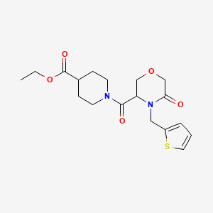 molecular formula C18H24N2O5S B2366770 Ethyl 1-(5-oxo-4-(thiophen-2-ylmethyl)morpholine-3-carbonyl)piperidine-4-carboxylate CAS No. 1421449-32-2