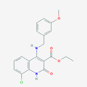 molecular formula C20H19ClN2O4 B2366773 Ethyl 8-chloro-4-((3-methoxybenzyl)amino)-2-oxo-1,2-dihydroquinoline-3-carboxylate CAS No. 1251596-97-0