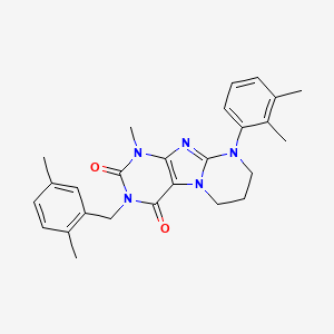 molecular formula C26H29N5O2 B2366795 3-(2,5-dimethylbenzyl)-9-(2,3-dimethylphenyl)-1-methyl-6,7,8,9-tetrahydropyrimido[2,1-f]purine-2,4(1H,3H)-dione CAS No. 923437-78-9