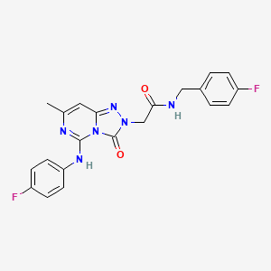 molecular formula C21H18F2N6O2 B2366803 2-[5-(4-fluoroanilino)-7-methyl-3-oxo[1,2,4]triazolo[4,3-c]pyrimidin-2(3H)-yl]-N~1~-(4-fluorobenzyl)acetamide CAS No. 1251558-16-3