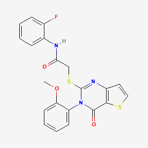 molecular formula C21H16FN3O3S2 B2366805 N-(2-fluorophenyl)-2-{[3-(2-methoxyphenyl)-4-oxo-3,4-dihydrothieno[3,2-d]pyrimidin-2-yl]sulfanyl}acetamide CAS No. 1291841-21-8