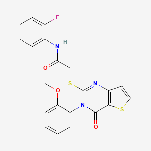 molecular formula C21H16FN3O3S2 B2366805 N-(2-氟苯基)-2-{[3-(2-甲氧苯基)-4-氧代-3,4-二氢噻吩并[3,2-d]嘧啶-2-基]硫代}乙酰胺 CAS No. 1291841-21-8