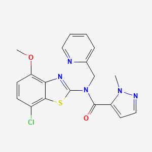 molecular formula C19H16ClN5O2S B2366843 7-クロロ-4-メトキシベンゾ[d]チアゾール-2-イル)-1-メチル-N-(ピリジン-2-イルメチル)-1H-ピラゾール-5-カルボキサミド CAS No. 1208975-65-8