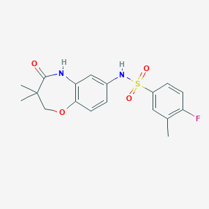 molecular formula C18H19FN2O4S B2366867 N-(3,3-二甲基-4-氧代-2,3,4,5-四氢苯并[b][1,4]恶杂环-7-基)-4-氟-3-甲基苯磺酰胺 CAS No. 922058-34-2