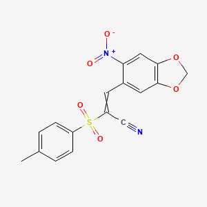 molecular formula C17H12N2O6S B2366896 2-(4-Methylphenyl)sulfonyl-3-(6-nitro-1,3-benzodioxol-5-yl)prop-2-enenitrile CAS No. 930061-65-7