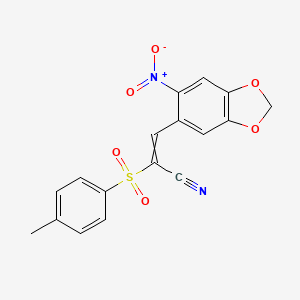 molecular formula C17H12N2O6S B2366896 2-(4-methylbenzenesulfonyl)-3-(6-nitro-2H-1,3-benzodioxol-5-yl)prop-2-enenitrile CAS No. 930061-65-7