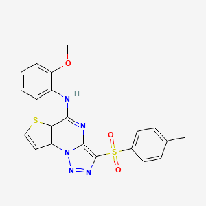 molecular formula C21H17N5O3S2 B2366903 N-(2-methoxyphenyl)-3-[(4-methylphenyl)sulfonyl]thieno[2,3-e][1,2,3]triazolo[1,5-a]pyrimidin-5-amine CAS No. 892733-51-6