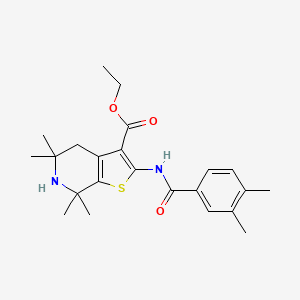 molecular formula C23H30N2O3S B2366929 Ethyl 2-(3,4-dimethylbenzamido)-5,5,7,7-tetramethyl-4,5,6,7-tetrahydrothieno[2,3-c]pyridine-3-carboxylate CAS No. 887901-83-9