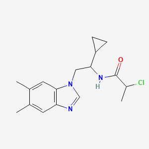 molecular formula C17H22ClN3O B2366935 2-Chloro-N-[1-cyclopropyl-2-(5,6-dimethylbenzimidazol-1-yl)ethyl]propanamide CAS No. 2411290-96-3