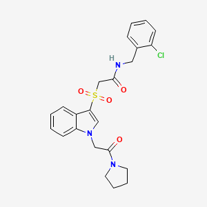 molecular formula C23H24ClN3O4S B2366972 N-(2-chlorobenzyl)-2-((1-(2-oxo-2-(pyrrolidin-1-yl)ethyl)-1H-indol-3-yl)sulfonyl)acetamide CAS No. 878057-31-9