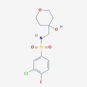 molecular formula C12H15ClFNO4S B2366973 3-氯-4-氟-N-((4-羟基四氢-2H-吡喃-4-基)甲基)苯磺酰胺 CAS No. 1351632-01-3