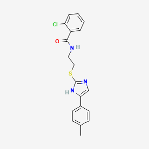 molecular formula C19H18ClN3OS B2366982 2-chloro-N-(2-((5-(p-tolyl)-1H-imidazol-2-yl)thio)ethyl)benzamide CAS No. 897455-13-9