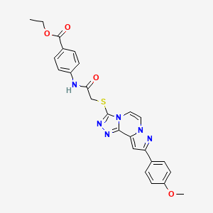 molecular formula C25H22N6O4S B2366991 Ethyl 4-[[2-[[11-(4-methoxyphenyl)-3,4,6,9,10-pentazatricyclo[7.3.0.02,6]dodeca-1(12),2,4,7,10-pentaen-5-yl]sulfanyl]acetyl]amino]benzoate CAS No. 1223971-69-4