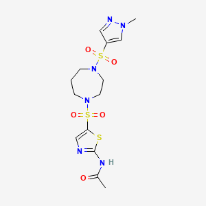 molecular formula C14H20N6O5S3 B2367019 N-(5-((4-((1-methyl-1H-pyrazol-4-yl)sulfonyl)-1,4-diazepan-1-yl)sulfonyl)thiazol-2-yl)acetamide CAS No. 2034403-47-7