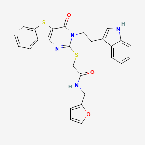 molecular formula C27H22N4O3S2 B2367049 N-(呋喃-2-基甲基)-2-[[3-[2-(1H-吲哚-3-基)乙基]-4-氧代-[1]苯并噻吩并[3,2-d]嘧啶-2-基]硫代]乙酰胺 CAS No. 866014-94-0