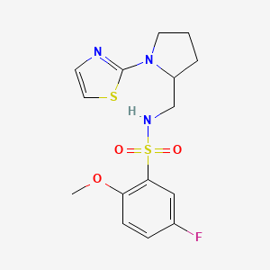 molecular formula C15H18FN3O3S2 B2367052 5-fluoro-2-methoxy-N-((1-(thiazol-2-yl)pyrrolidin-2-yl)methyl)benzenesulfonamide CAS No. 1798461-79-6