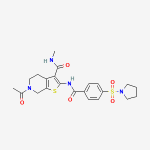 molecular formula C22H26N4O5S2 B2367060 6-acetyl-N-methyl-2-(4-(pyrrolidin-1-ylsulfonyl)benzamido)-4,5,6,7-tetrahydrothieno[2,3-c]pyridine-3-carboxamide CAS No. 534553-94-1