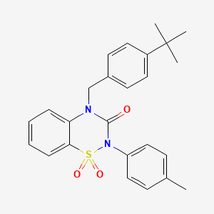 molecular formula C25H26N2O3S B2367072 4-(4-(叔丁基)苄基)-2-(对甲苯基)-2H-苯并[e][1,2,4]噻二嗪-3(4H)-酮 1,1-二氧化物 CAS No. 1029794-84-0