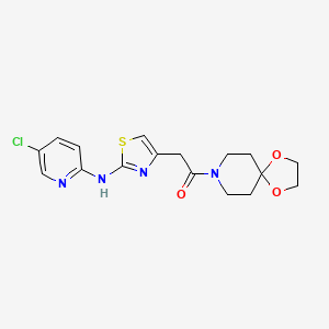 molecular formula C17H19ClN4O3S B2367084 2-(2-((5-Chloropyridin-2-yl)amino)thiazol-4-yl)-1-(1,4-dioxa-8-azaspiro[4.5]decan-8-yl)ethanone CAS No. 1226453-15-1