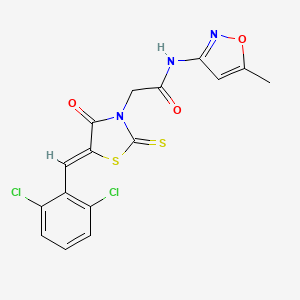molecular formula C16H11Cl2N3O3S2 B2367085 2-[(5Z)-5-[(2,6-dichlorophenyl)methylidene]-4-oxo-2-sulfanylidene-1,3-thiazolidin-3-yl]-N-(5-methyl-1,2-oxazol-3-yl)acetamide CAS No. 304861-15-2