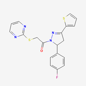 1-(5-(4-fluorophenyl)-3-(thiophen-2-yl)-4,5-dihydro-1H-pyrazol-1-yl)-2-(pyrimidin-2-ylthio)ethanone