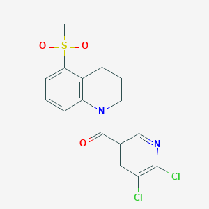 molecular formula C16H14Cl2N2O3S B2367104 (5,6-Dichloropyridin-3-yl)-(5-methylsulfonyl-3,4-dihydro-2H-quinolin-1-yl)methanone CAS No. 2411236-11-6