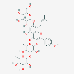 molecular formula C10H14N2O B236711 3-[3,5-Dihydroxy-6-methyl-4-(3,4,5-trihydroxy-6-methyloxan-2-yl)oxyoxan-2-yl]oxy-5-hydroxy-2-(4-methoxyphenyl)-8-(3-methylbut-2-enyl)-7-[3,4,5-trihydroxy-6-(hydroxymethyl)oxan-2-yl]oxychromen-4-one CAS No. 137218-02-1