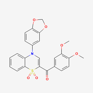 molecular formula C24H19NO7S B2367132 [4-(1,3-benzodioxol-5-yl)-1,1-dioxido-4H-1,4-benzothiazin-2-yl](3,4-dimethoxyphenyl)methanone CAS No. 1114853-27-8