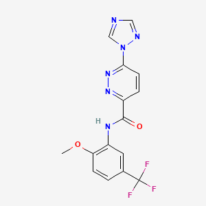 molecular formula C15H11F3N6O2 B2367157 N-(2-methoxy-5-(trifluoromethyl)phenyl)-6-(1H-1,2,4-triazol-1-yl)pyridazine-3-carboxamide CAS No. 1448075-24-8