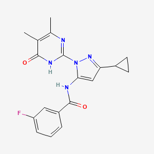 molecular formula C19H18FN5O2 B2367164 N-(3-cyclopropyl-1-(4,5-dimethyl-6-oxo-1,6-dihydropyrimidin-2-yl)-1H-pyrazol-5-yl)-3-fluorobenzamide CAS No. 1203055-13-3
