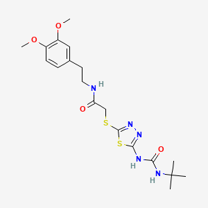 molecular formula C19H27N5O4S2 B2367178 2-((5-(3-(tert-butyl)ureido)-1,3,4-thiadiazol-2-yl)thio)-N-(3,4-dimethoxyphenethyl)acetamide CAS No. 886941-02-2