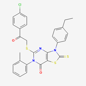 5-[2-(4-Chlorophenyl)-2-oxoethyl]sulfanyl-3-(4-ethylphenyl)-6-(2-methylphenyl)-2-sulfanylidene-[1,3]thiazolo[4,5-d]pyrimidin-7-one