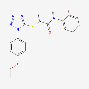 molecular formula C18H18FN5O2S B2367221 2-((1-(4-ethoxyphenyl)-1H-tetrazol-5-yl)thio)-N-(2-fluorophenyl)propanamide CAS No. 887348-72-3