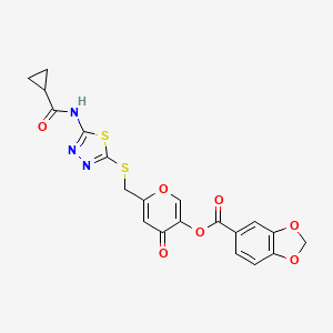 6-(((5-(cyclopropanecarboxamido)-1,3,4-thiadiazol-2-yl)thio)methyl)-4-oxo-4H-pyran-3-yl benzo[d][1,3]dioxole-5-carboxylate