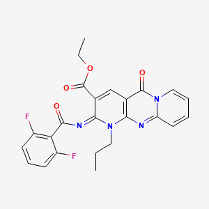 molecular formula C24H20F2N4O4 B2367259 (Z)-ethyl 2-((2,6-difluorobenzoyl)imino)-5-oxo-1-propyl-2,5-dihydro-1H-dipyrido[1,2-a:2',3'-d]pyrimidine-3-carboxylate CAS No. 534566-43-3
