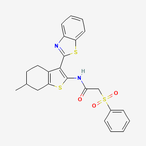 molecular formula C24H22N2O3S3 B2367267 N-(3-(benzo[d]thiazol-2-yl)-6-methyl-4,5,6,7-tetrahydrobenzo[b]thiophen-2-yl)-2-(phenylsulfonyl)acetamide CAS No. 898427-71-9