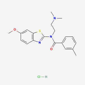 molecular formula C20H24ClN3O2S B2367273 N-(2-(dimethylamino)ethyl)-N-(6-methoxybenzo[d]thiazol-2-yl)-3-methylbenzamide hydrochloride CAS No. 1185040-14-5