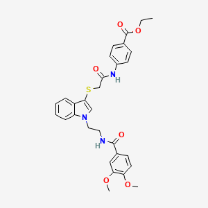 molecular formula C30H31N3O6S B2367327 Ethyl 4-[[2-[1-[2-[(3,4-dimethoxybenzoyl)amino]ethyl]indol-3-yl]sulfanylacetyl]amino]benzoate CAS No. 497073-40-2