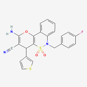 molecular formula C23H16FN3O3S2 B2367356 2-氨基-6-(4-氟苄基)-4-噻吩-3-基-4,6-二氢吡喃并[3,2-c][2,1]苯并噻嗪-3-腈 5,5-二氧化物 CAS No. 893294-03-6