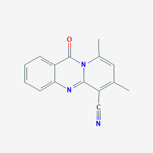 molecular formula C15H11N3O B2367382 7,9-Dimethyl-11-oxo-11H-pyrido[2,1-B]quinazoline-6-carbonitrile CAS No. 327081-29-8