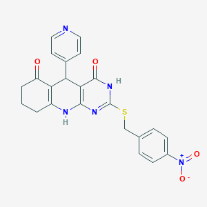 2-((4-nitrobenzyl)thio)-5-(pyridin-4-yl)-7,8,9,10-tetrahydropyrimido[4,5-b]quinoline-4,6(3H,5H)-dione