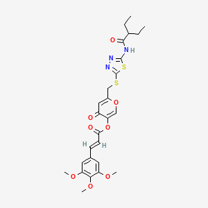 (E)-6-(((5-(2-ethylbutanamido)-1,3,4-thiadiazol-2-yl)thio)methyl)-4-oxo-4H-pyran-3-yl 3-(3,4,5-trimethoxyphenyl)acrylate