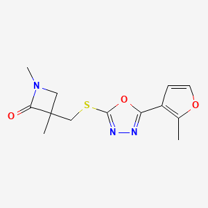 1,3-Dimethyl-3-[[5-(2-methylfuran-3-yl)-1,3,4-oxadiazol-2-yl]sulfanylmethyl]azetidin-2-one