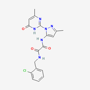 molecular formula C18H17ClN6O3 B2367406 N1-(2-chlorobenzyl)-N2-(3-methyl-1-(4-methyl-6-oxo-1,6-dihydropyrimidin-2-yl)-1H-pyrazol-5-yl)oxalamide CAS No. 1013890-38-4