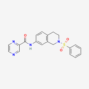molecular formula C20H18N4O3S B2367433 N-(2-(苯磺酰基)-1,2,3,4-四氢异喹啉-7-基)吡嗪-2-甲酰胺 CAS No. 1207006-90-3