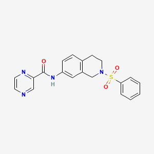 molecular formula C20H18N4O3S B2367433 N-(2-(フェニルスルホニル)-1,2,3,4-テトラヒドロイソキノリン-7-イル)ピラジン-2-カルボキサミド CAS No. 1207006-90-3