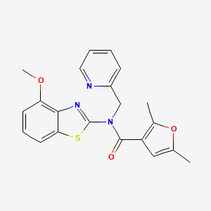 molecular formula C21H19N3O3S B2367438 N-(4-methoxybenzo[d]thiazol-2-yl)-2,5-dimethyl-N-(pyridin-2-ylmethyl)furan-3-carboxamide CAS No. 1170221-21-2